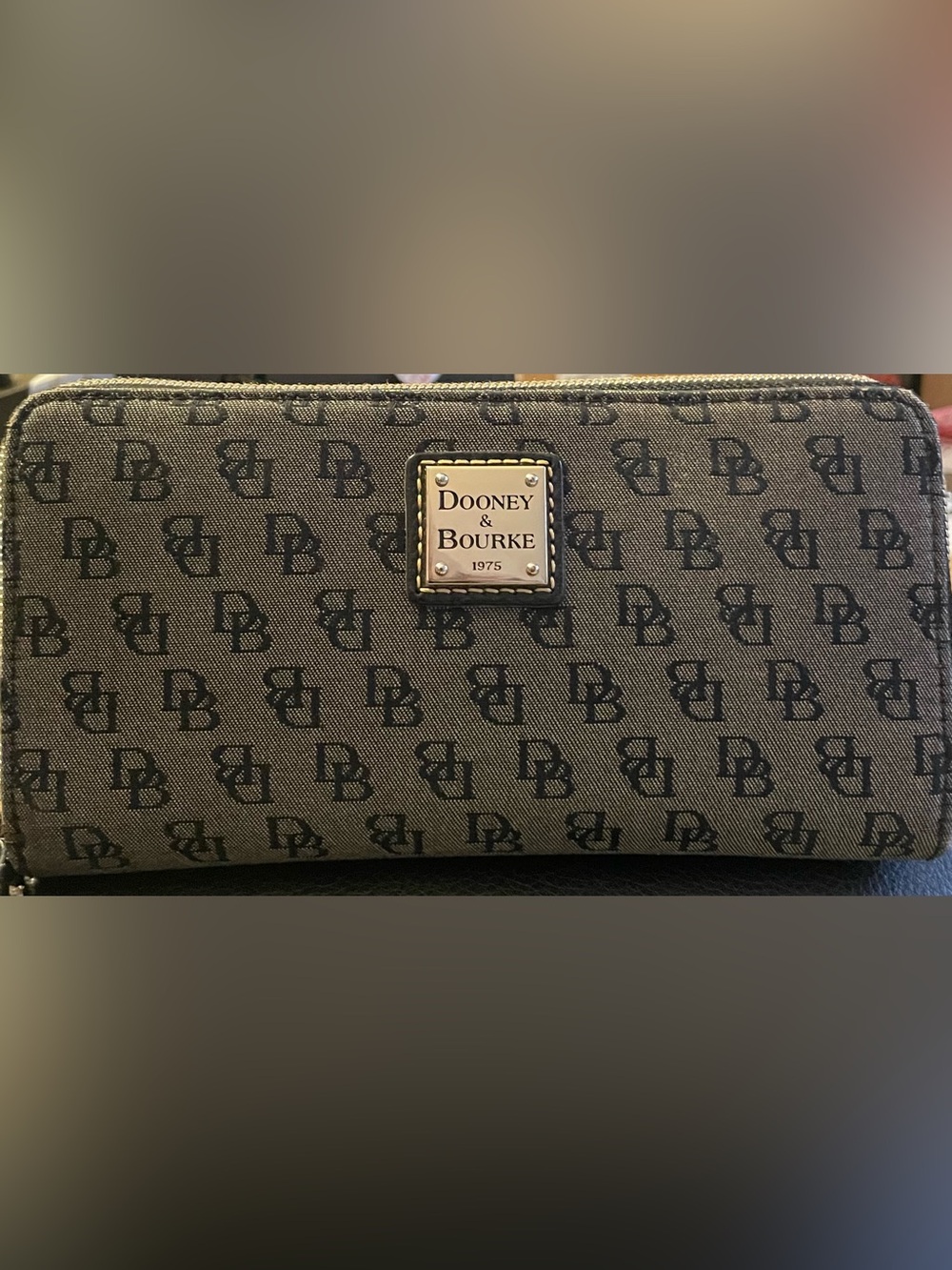 Dooney & Bourke Brown & Black Signature Zip Wallet
